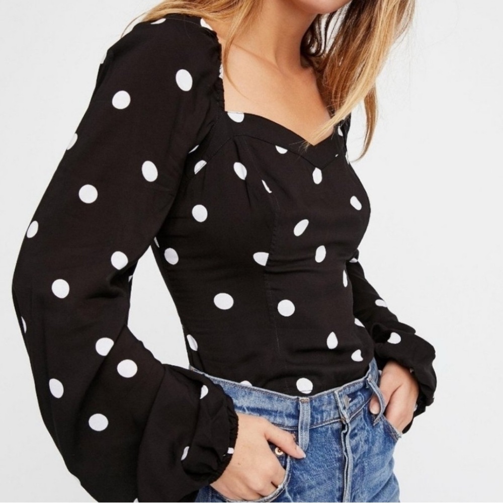 Free People Women's Be My Lover Polka Dot Puff Sleeve Crop Top